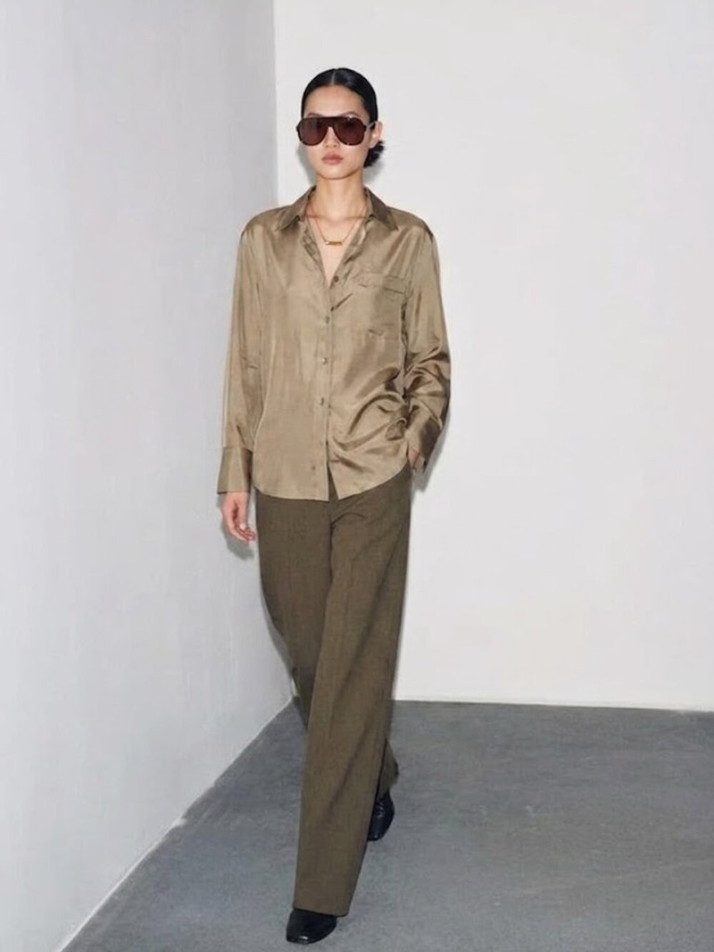 ZARA ZW COLLECTION RELAXED FIT MULBERRY SILK SHIRT WITH POCKET SIZE XS NWT $129